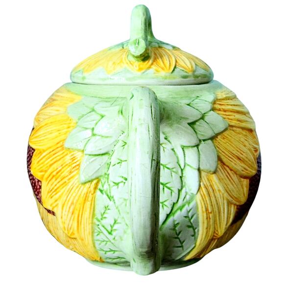 Vintage Seymour Mann Sunflower Teapot Hand Painted Faience Yellow Green Ceramic - Picture 7 of 10